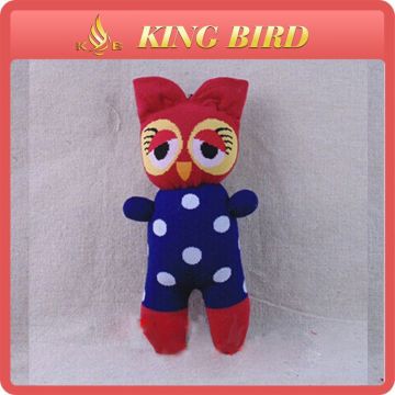 Hand knitting blue socks dolls