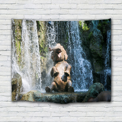 Smile Bathing Elephant Tapestry Waterfall Animal Wall Hanging Nature Tapestry for Livingroom Bedroom Home Dorm Decor