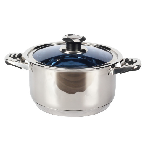 Stainless Steel Casserole with Transparent Glass Blue Lid