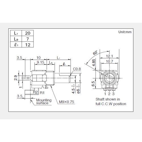 Potentiometer Putar Siri RK09L