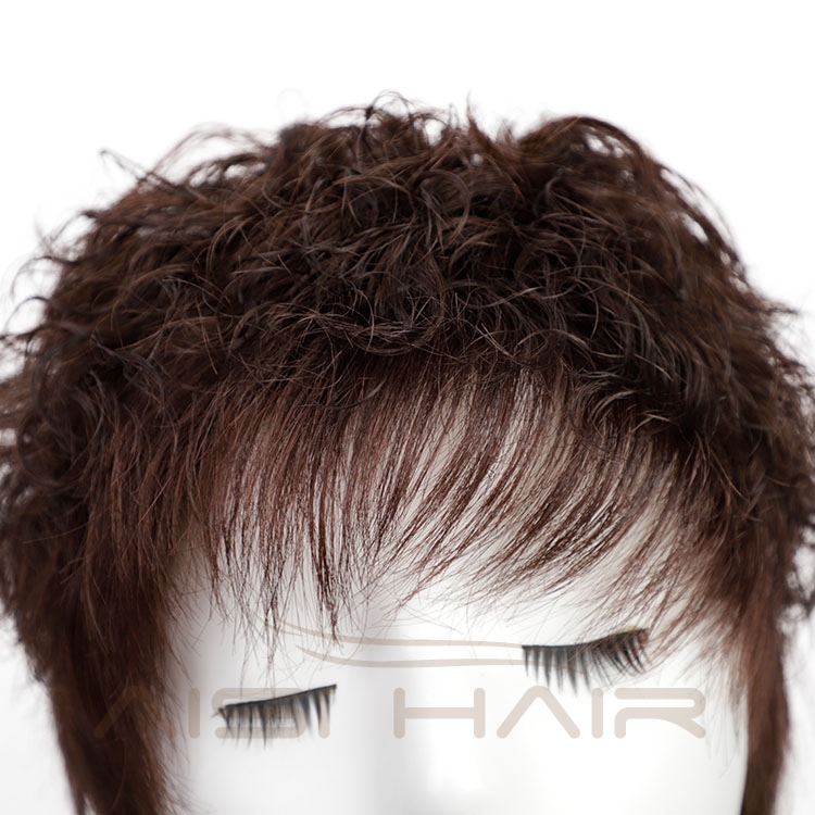 Clip On Glueless Brown Topper With Bang Short 100%  Straight Brazilian Cheap Pixie Cut Wig Human Hair