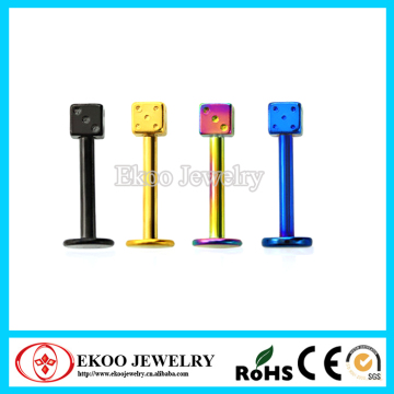 Titanium Anodized Labret with Dice Piercing Body Jewelry
