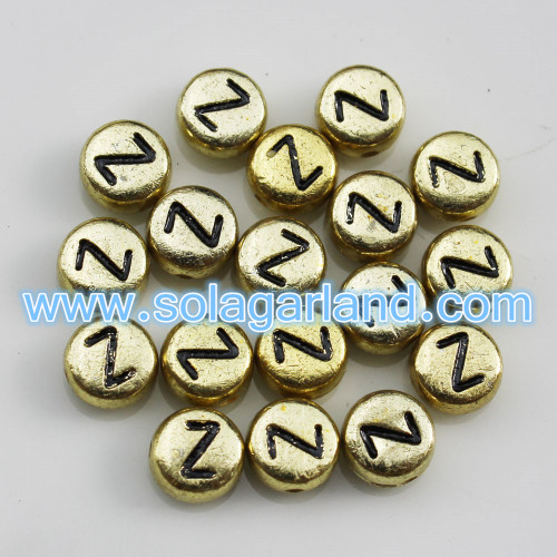 Fashional Mixed &amp; Individual 4x7MM Acrilico perline di monete d&#39;oro Rotonde perline piatte con lettere dell&#39;alfabeto