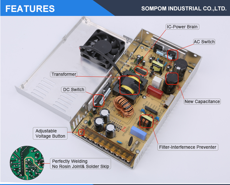 sompom 3V 60A 180W constant voltage led switch mode power supply