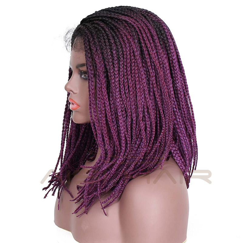 Aisi Hair Synthetic Braids Box Braids Lace Front Wig Long Straight Ombre Purple Glueless Lace Front Wigs For Black Women