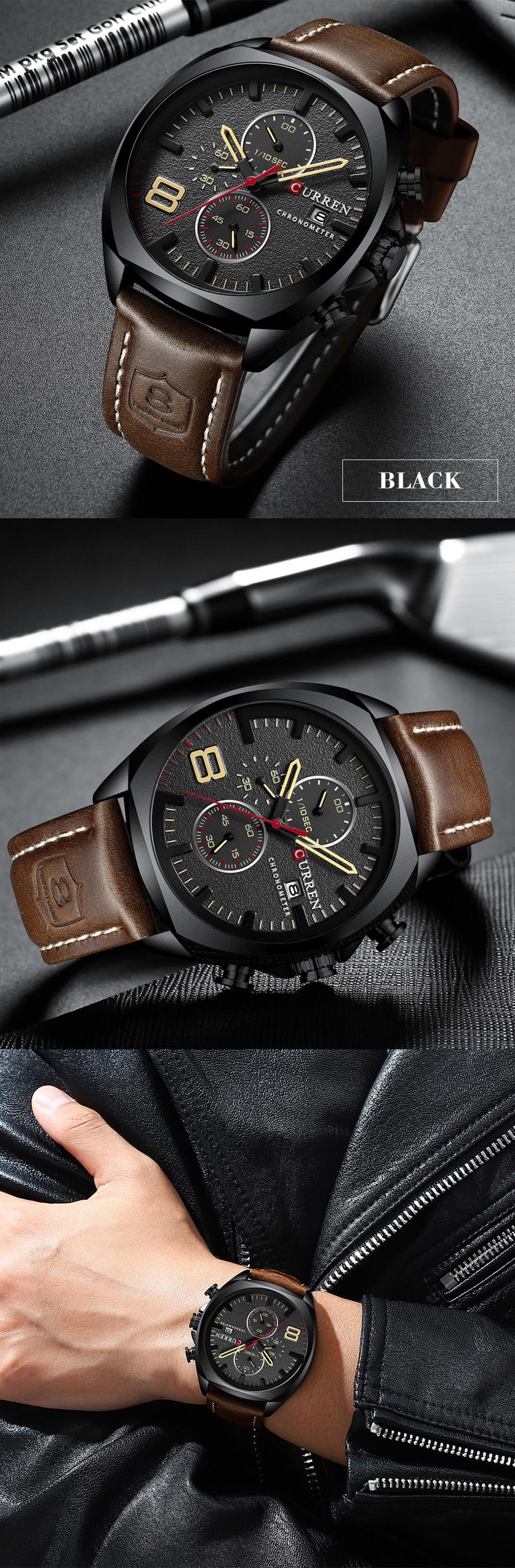 CURREN 8324 Chronograph Wristwatches Men Watches Quartz Watch Military Sports Watches Analog Leather Relogio Masculino