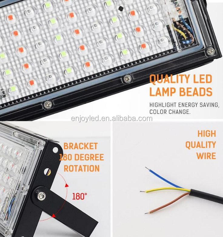 IP66 RGB led flood light 30W 35W in black case with 24keys remote for garden lighting