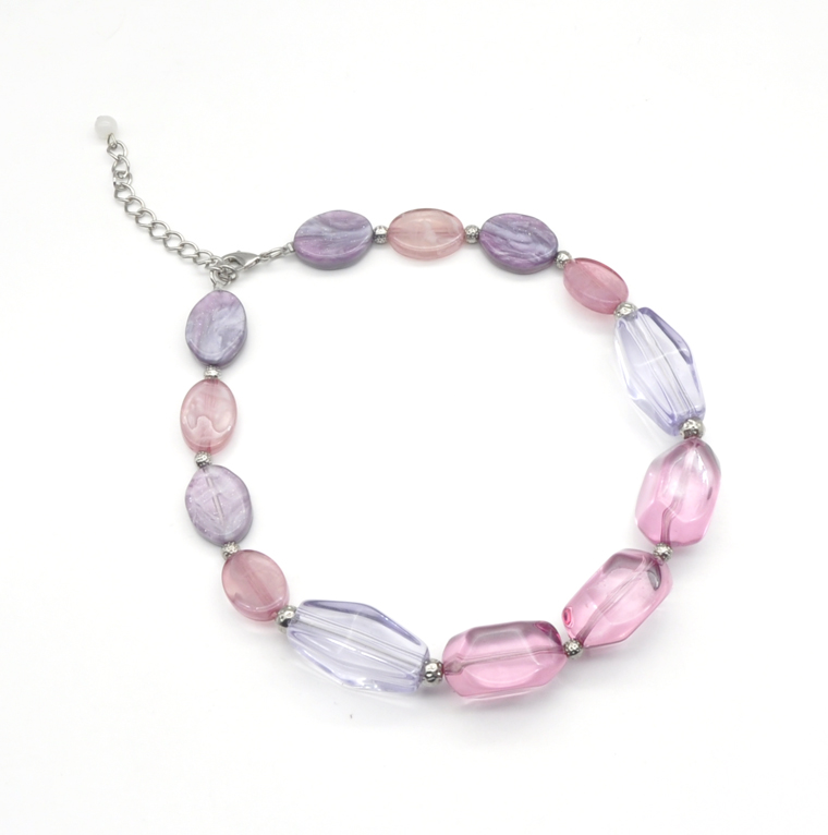 2021 new trendy spring summer collection purple pink rose red acrylic resin chain necklace