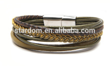 Cool multiple braided handmade leather wrap bracelet with steel clasp
