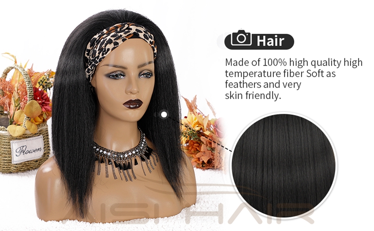 Aisi Hair wholesale private label cap adjustable attached bandage kinky bob black women yaki synthetic headband wig