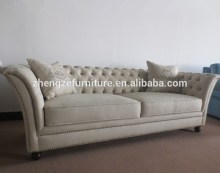 French style wooden sofa Classical style solid wood 3 seater sofa, leather sofa