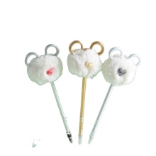 Cute Fluffy Panda Head Ballpoint Pen with Soft Touch Pompom