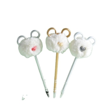 Cute Fluffy Panda Head Ballpoint Pen with Soft Touch Pompom