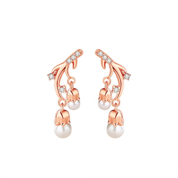 Wholesale Zircon Flower Nacre Rose Gold Plated 925 Sterling Silver Stud Earrings for Women