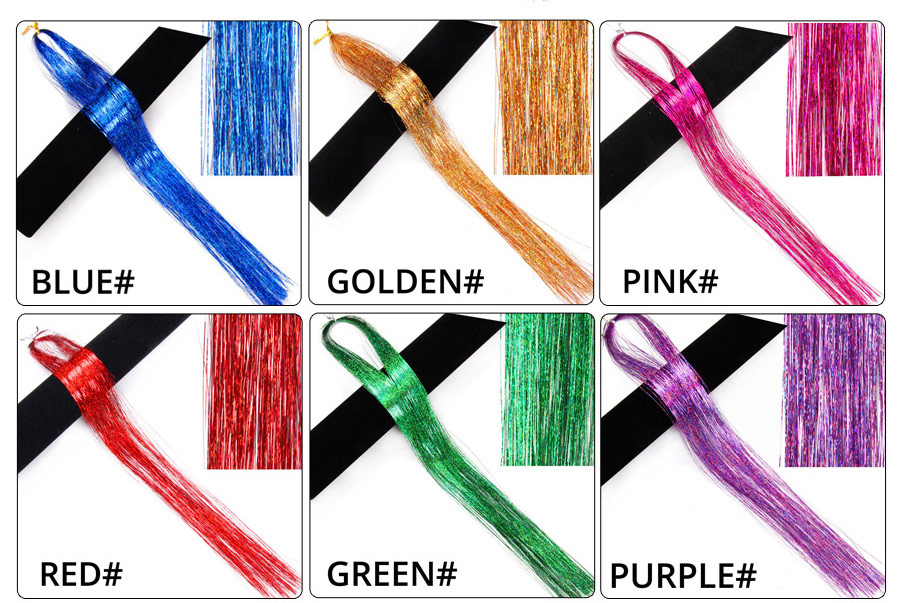 AliLeader Murah 36" Sparkle Fairy Hair Tinsel 7 Warna Rambut Berkilat Garisan Rambut Tinsel Sambungan