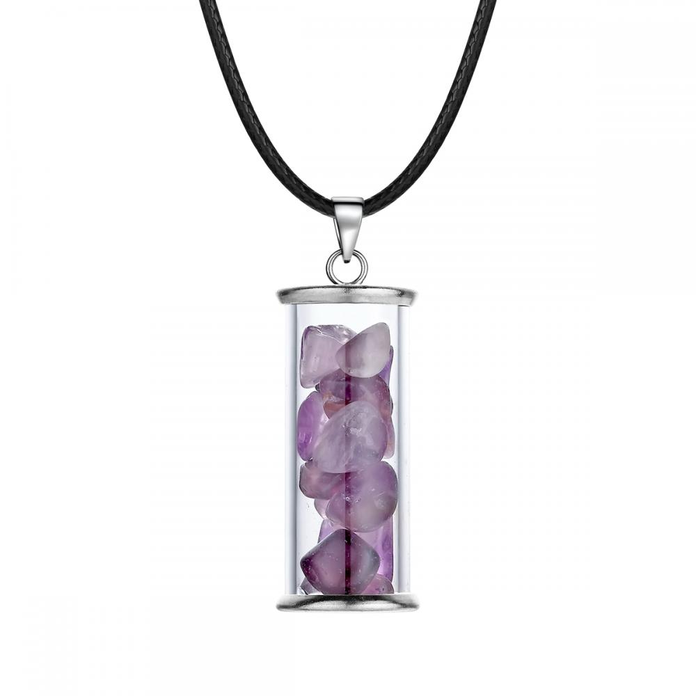 Chakra Guérison Cristal Souhaitant Bouteille Pendentifs Collier pour Femmes Filles Tumbled Rock Wicca Tumble Stone Wish Reiki Energy