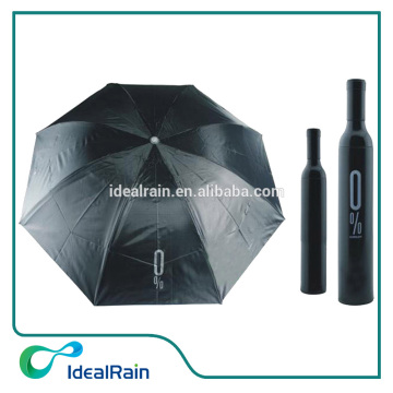 3 fold custom silkscreen print balck folding bottle umbrella