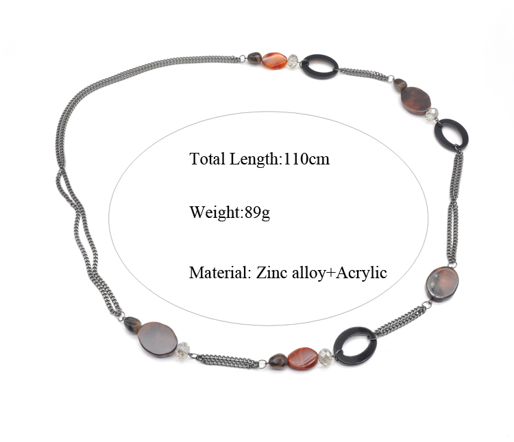 Classic long size resin beads and acrylic chain for girls and women stainless steel necklace wholesale