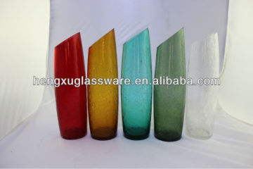 slant top glass vase,crackled glass vase,home decoration glass vase