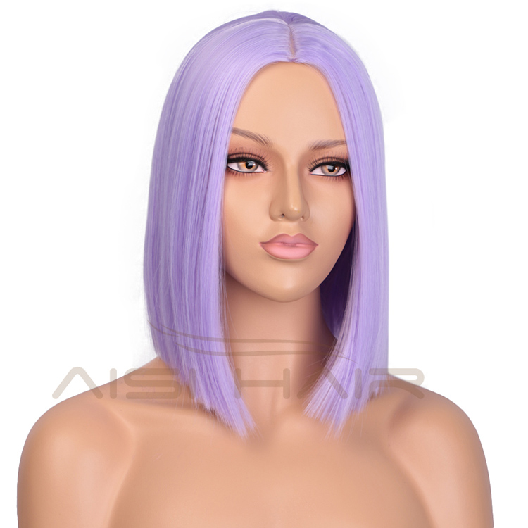 Purple Wigs Heat Resistant Synthetic Fiber Hair Silky Straight Short For Women Bob Party Cosplay Wigs