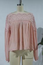 Round Neck Lady Ruffle Sleeve Blouse Lace