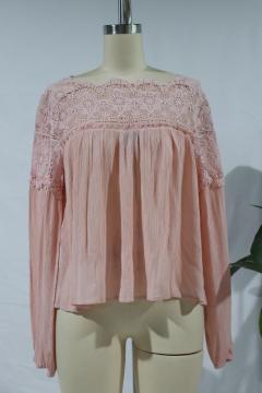 Round Neck Lady Ruffle Sleeve Blouse Lace