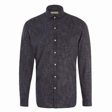 Navy eton collar printed shirt, made of 100% cotton