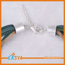 Green Rope Chain Necklace Broken Heart Pendant Necklace Silver Necklace Pendant