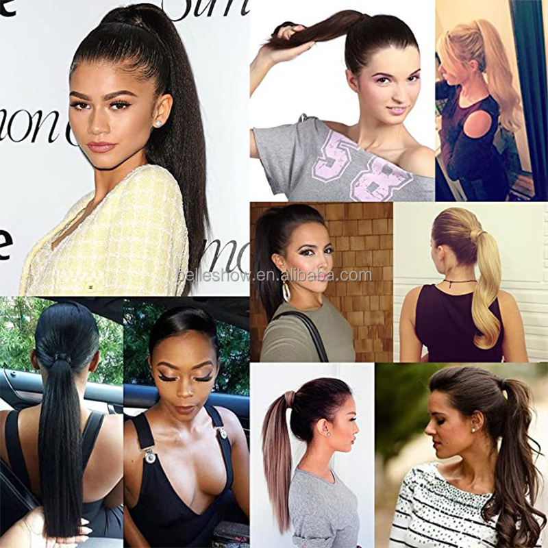 Long Straight Ponytail Hair Synthetic Ombre Mixed Color Straight Synthetic rainbow Ponytail Wrap Around Magic Paste Ponytail