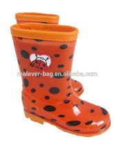 Black round dot orange ladybug boots child rain boot