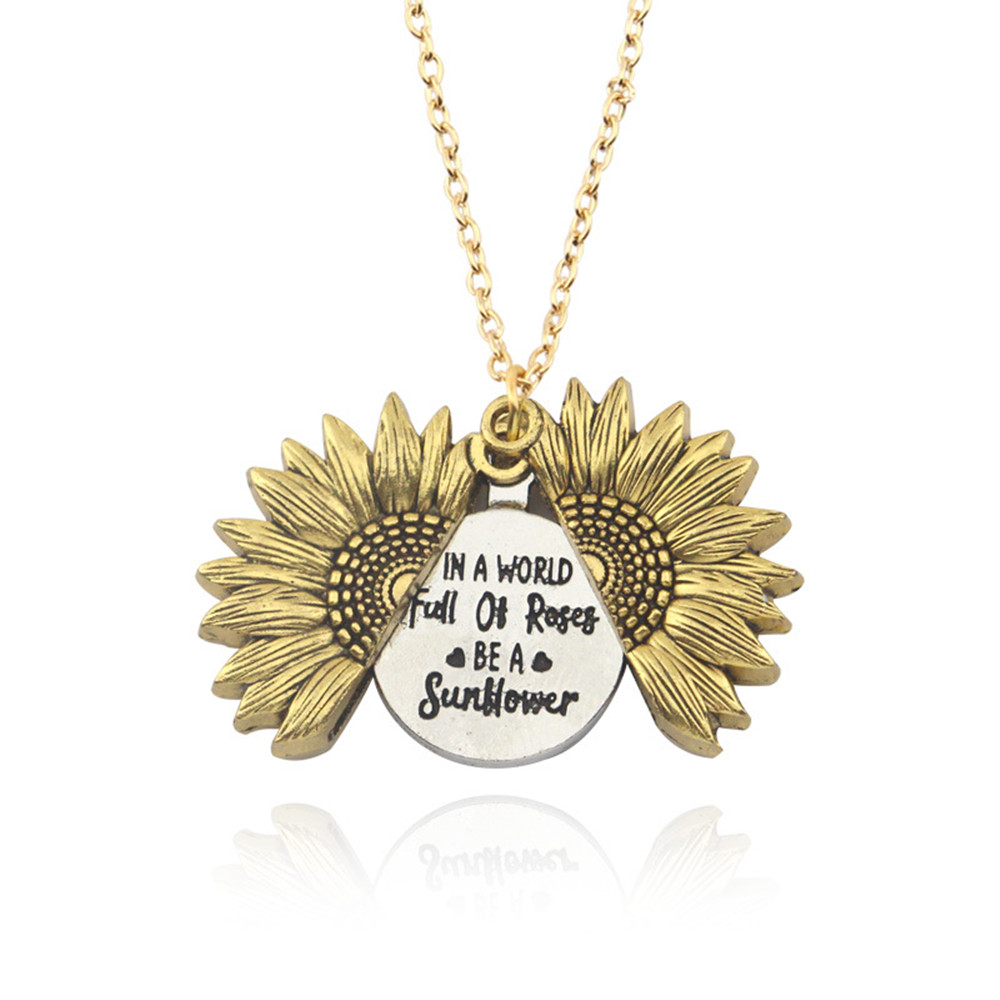 Collar de letras que se puede abrir de múltiples capas para mujeres amor redondo flor colgante joyería de moda