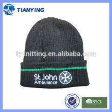 Winter novelty black embroidered applique knitted hat with cuff