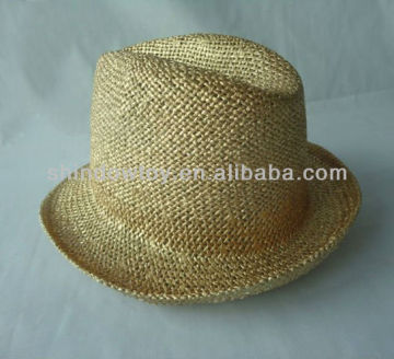 Fashion gold paper straw hat , Fedora straw hat, Trilby straw paper hat