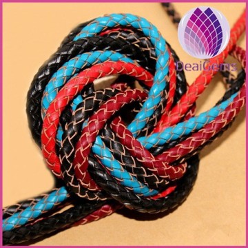 wholesale colorful 5mm wide round braided real leather cord for making bracelets necklace