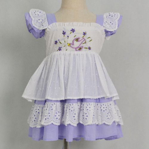 Boutique purple embroidered summer causal baby girl dress