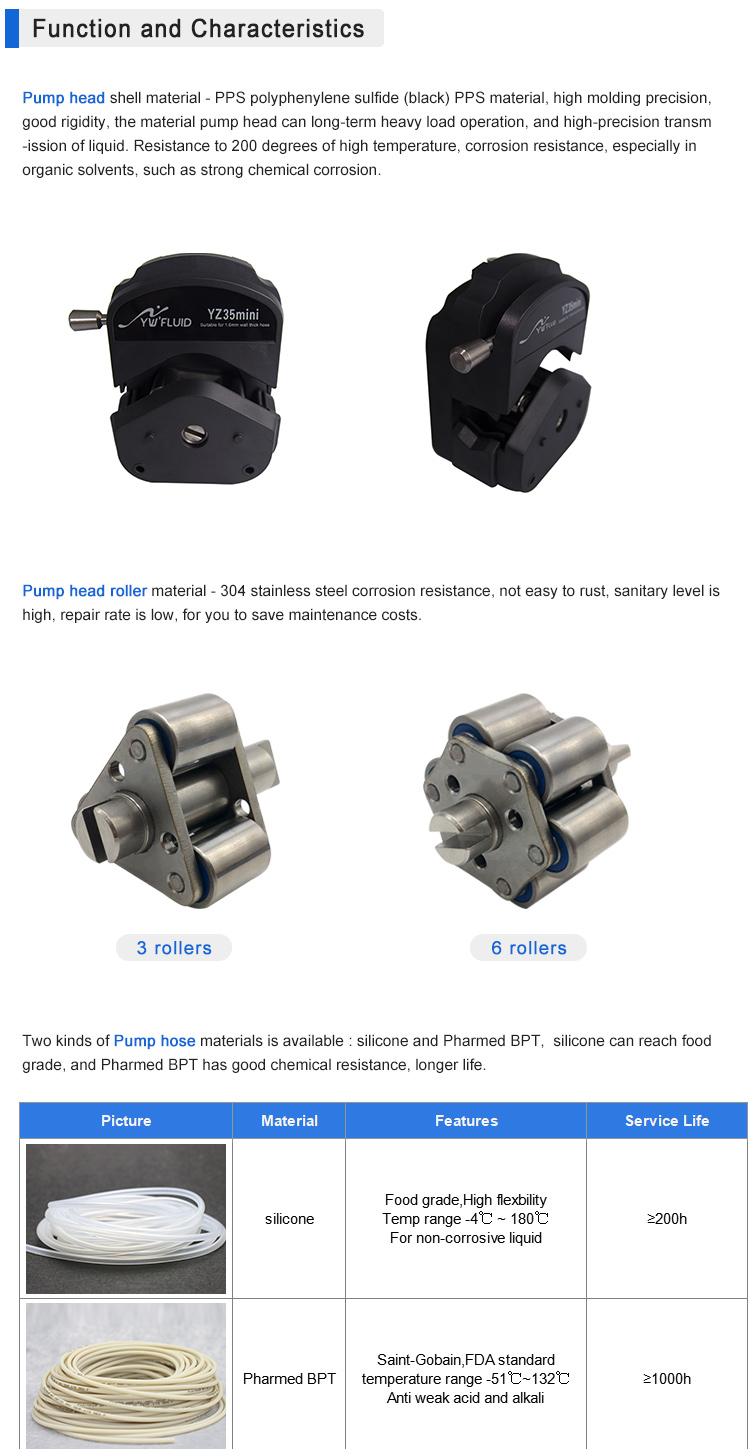 YWfluid High precision Stainless steel bearing Peristaltic pump head with 3/6 rollers