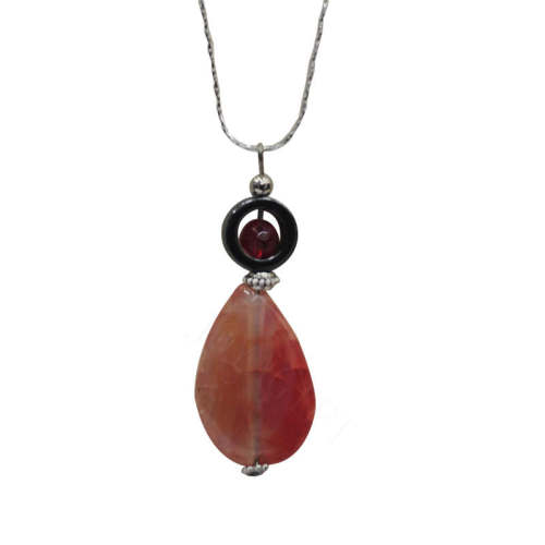 Natural Gemstone Agate Necklace with Silver Chain