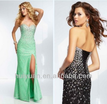 Sexy satin sweetheart neck backless high slits night dress