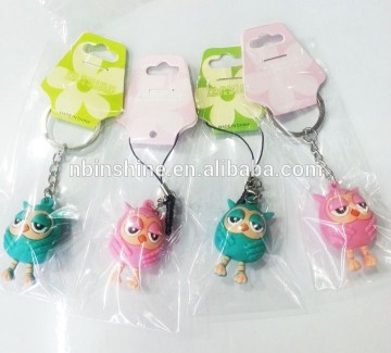 2015 popular owl pvc keyring , custom soft pvc cartoon rubber keyring