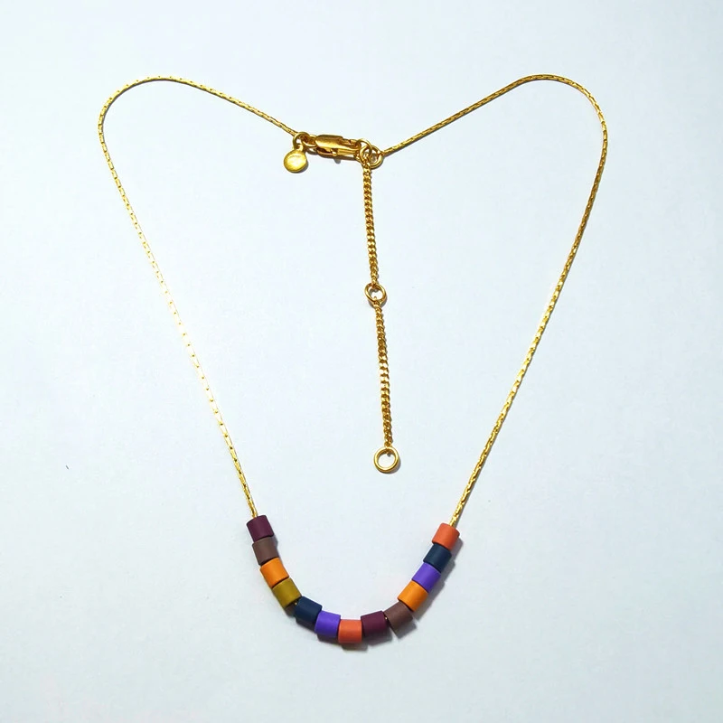 National Design Jewelry Bohamian Rainbow Macaron Color Choker Chain Necklace