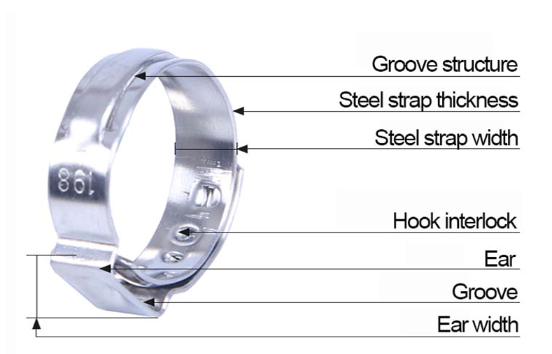 Stainless Steel Single Ear Pinch hose fittings O ring hose clamp