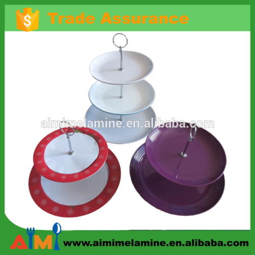 OEM solid color melamine round cake stand or full printing melamine cake stand