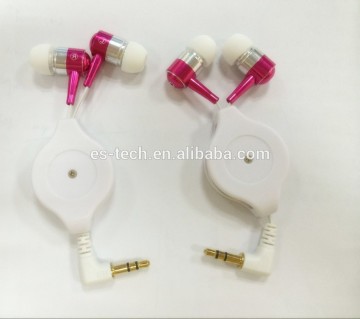 Retractable wire headphone L shape JACK in ear headphone flexible wire earphone
