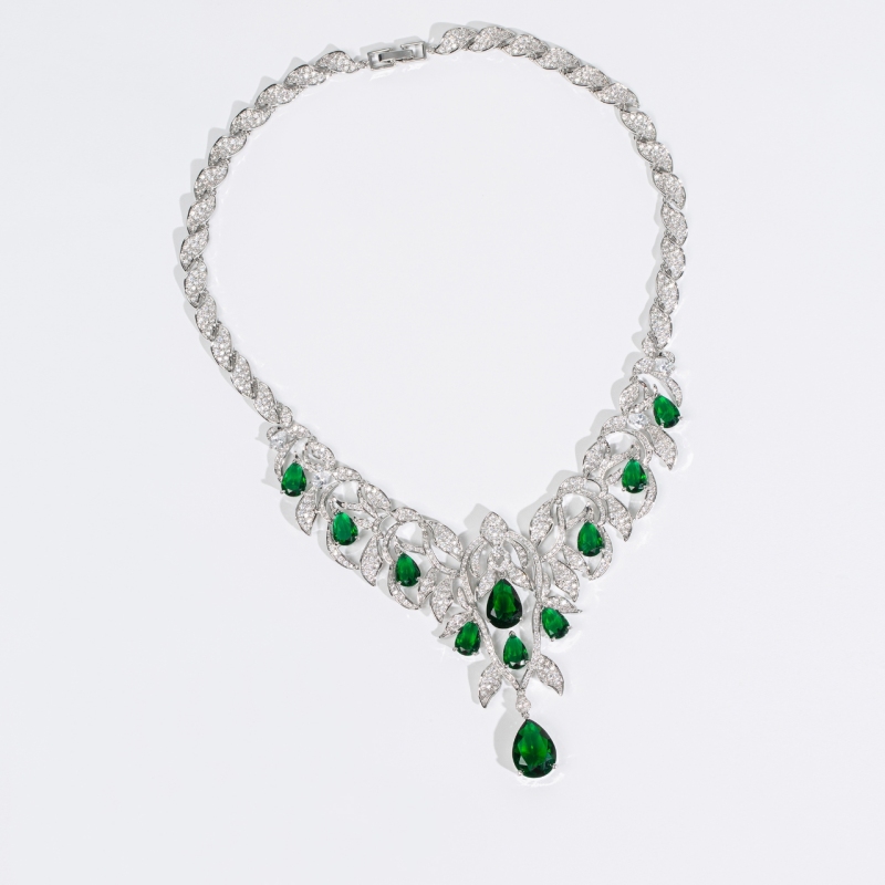 Lush Leaf Teardrop Bridal CZ Jewelry Set