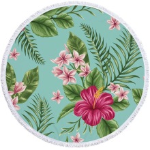 Hawaiian Style Tasseled Tropical Rainforest Print Beach Towel
