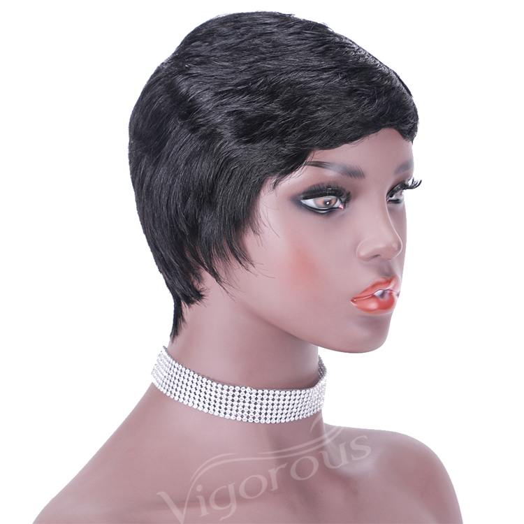 Vigorous Pixie Cut 100% Full Machine Brazilian Human Hair For Woman Short Finger Wave Natural Fluffy Wigs