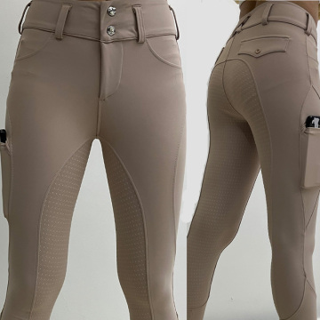 Beige Button Riding Breeches Silicone