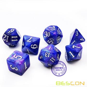 Série de jeux de dés Bescon Starry Night, 7pcs Polyhedral RPG Dice Set de TWILIGHT, Tinbox Set