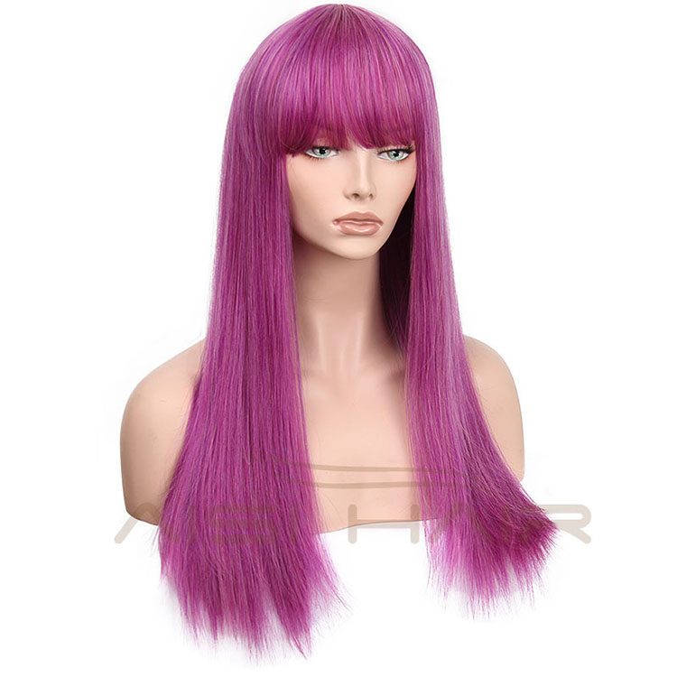 Top Quality Purple Wigs For Women With Bangs Synthetic Long Silky Straight Wave Wig