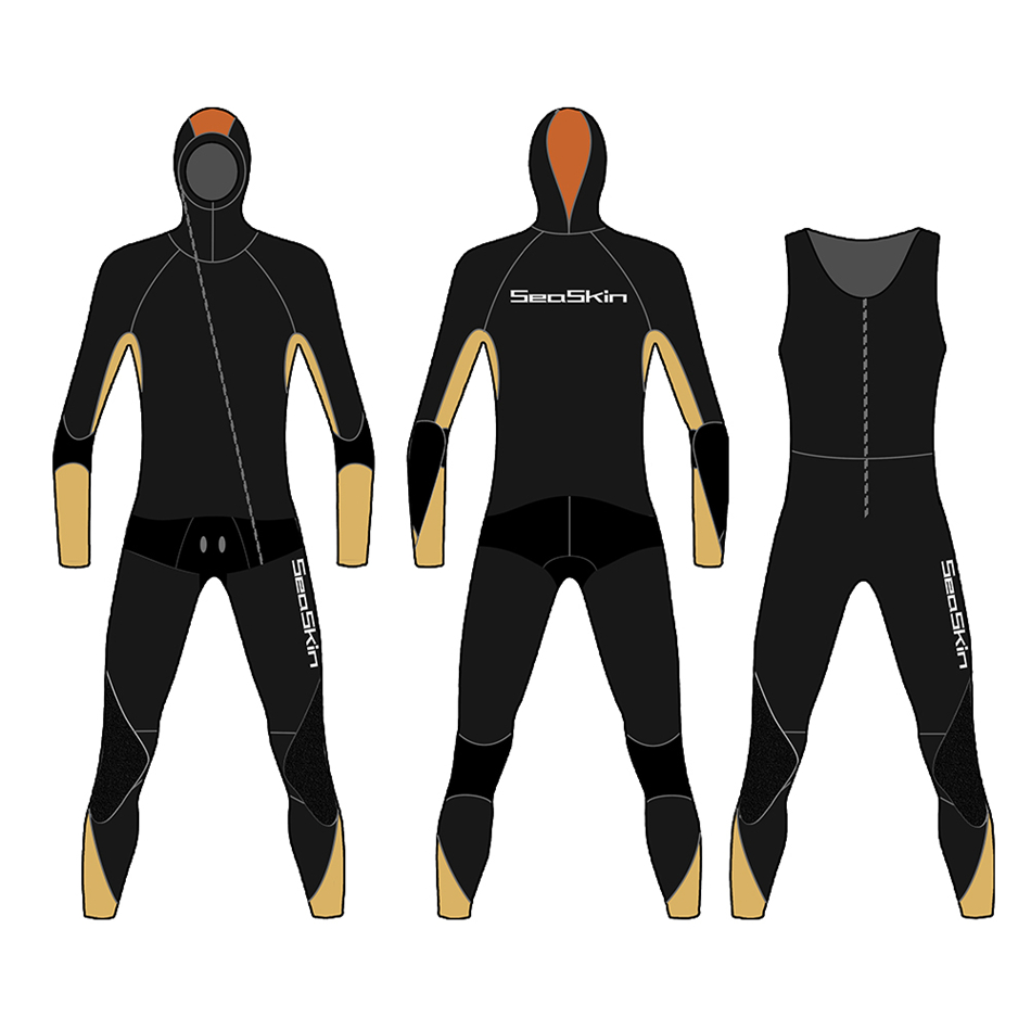 Seaskin Neoprene Hooded 6/5mm Dua Potongan Menyelam Wetsuits